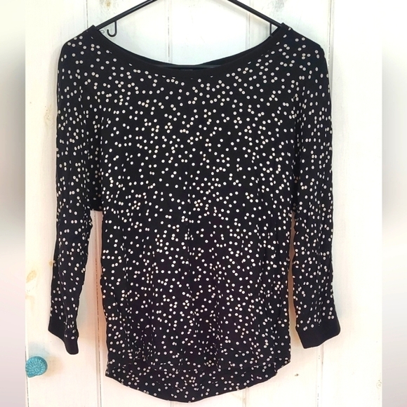 Mauve Mixed Media Polkadot 3/4 Sleeve Top - Picture 2 of 6